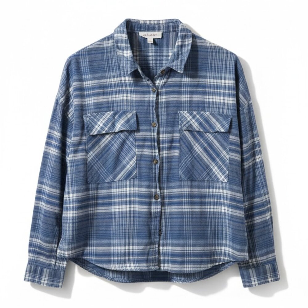 Pink Rose blue plaid shirt